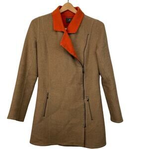 SOL Alpaca Wool Coat S Peru Baby Alpaca Merino Blend Camel Orange Lined